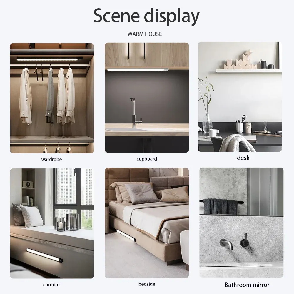 Veilleuse LED sans fil rechargeable par USB avec détecteur de mouvement, idéale pour armoire, garde-robe et cuisine 6