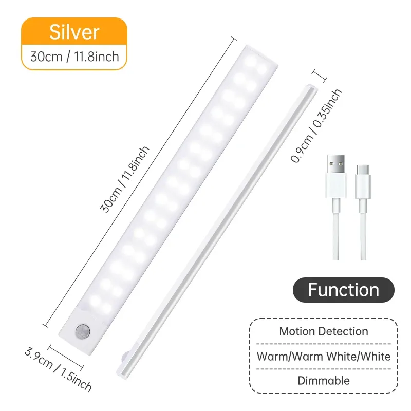 Veilleuse LED sans fil rechargeable par USB avec détecteur de mouvement, idéale pour armoire, garde-robe et cuisine 13