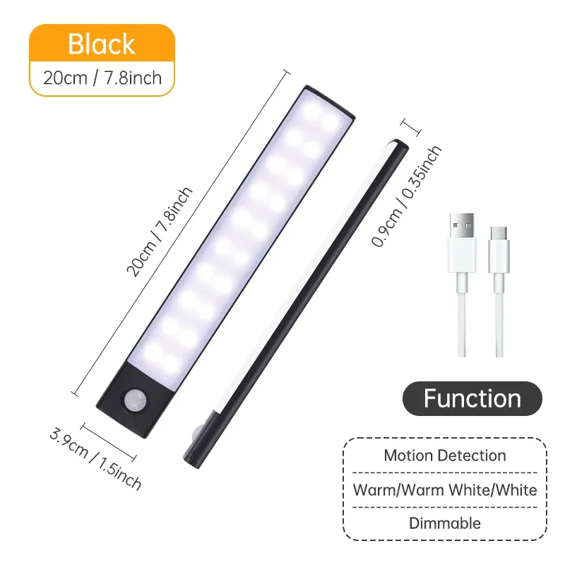 Veilleuse LED sans fil rechargeable par USB avec détecteur de mouvement, idéale pour armoire, garde-robe et cuisine 14