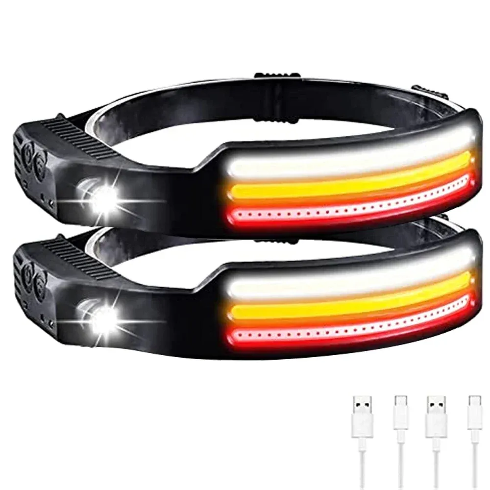 Lampe frontale à capteur de mouvement infrarouge, rechargeable par USB, lumière blanche/jaune/rouge, 10 modes, étanche 8