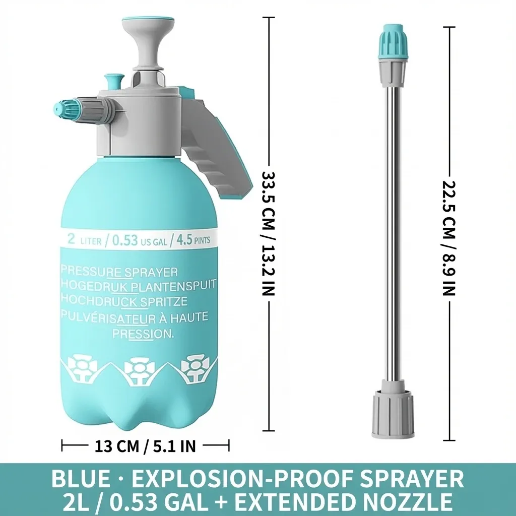 Pulvérisateur d'eau à pression manuelle 2 L, pompe de jardin portable, bouteille de pulvérisation pour mauvaises herbes et nuisibles, arroseur de plantes, lavage de voiture, arrosoir 6