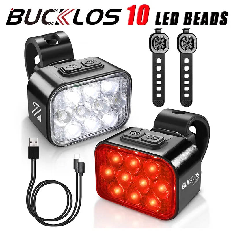 BUCKLOS Feu avant et arrière de vélo LED COB, batterie 1100 mAh, étanche, rechargeable par USB - Image 1