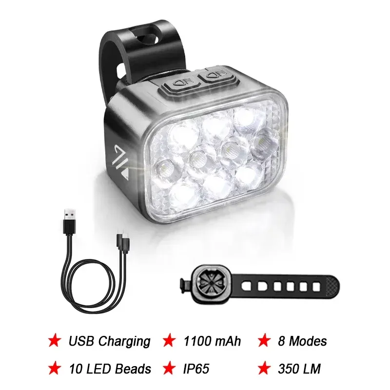 BUCKLOS Feu avant et arrière de vélo LED COB, batterie 1100 mAh, étanche, rechargeable par USB 12