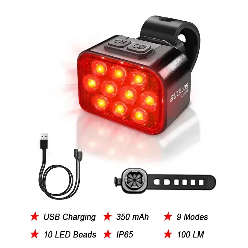 BUCKLOS Feu avant et arrière de vélo LED COB, batterie 1100 mAh, étanche, rechargeable par USB 8