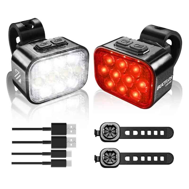 BUCKLOS Feu avant et arrière de vélo LED COB, batterie 1100 mAh, étanche, rechargeable par USB 7