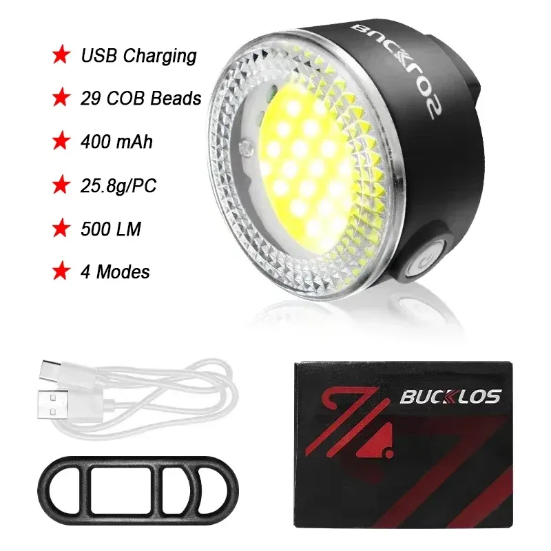 BUCKLOS Feu avant et arrière de vélo LED COB, batterie 1100 mAh, étanche, rechargeable par USB 10
