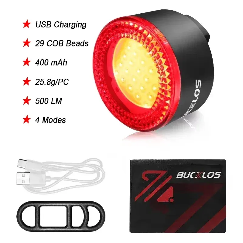 BUCKLOS Feu avant et arrière de vélo LED COB, batterie 1100 mAh, étanche, rechargeable par USB 9