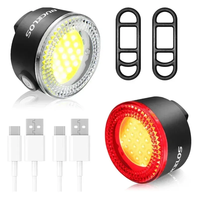 BUCKLOS Feu avant et arrière de vélo LED COB, batterie 1100 mAh, étanche, rechargeable par USB 11