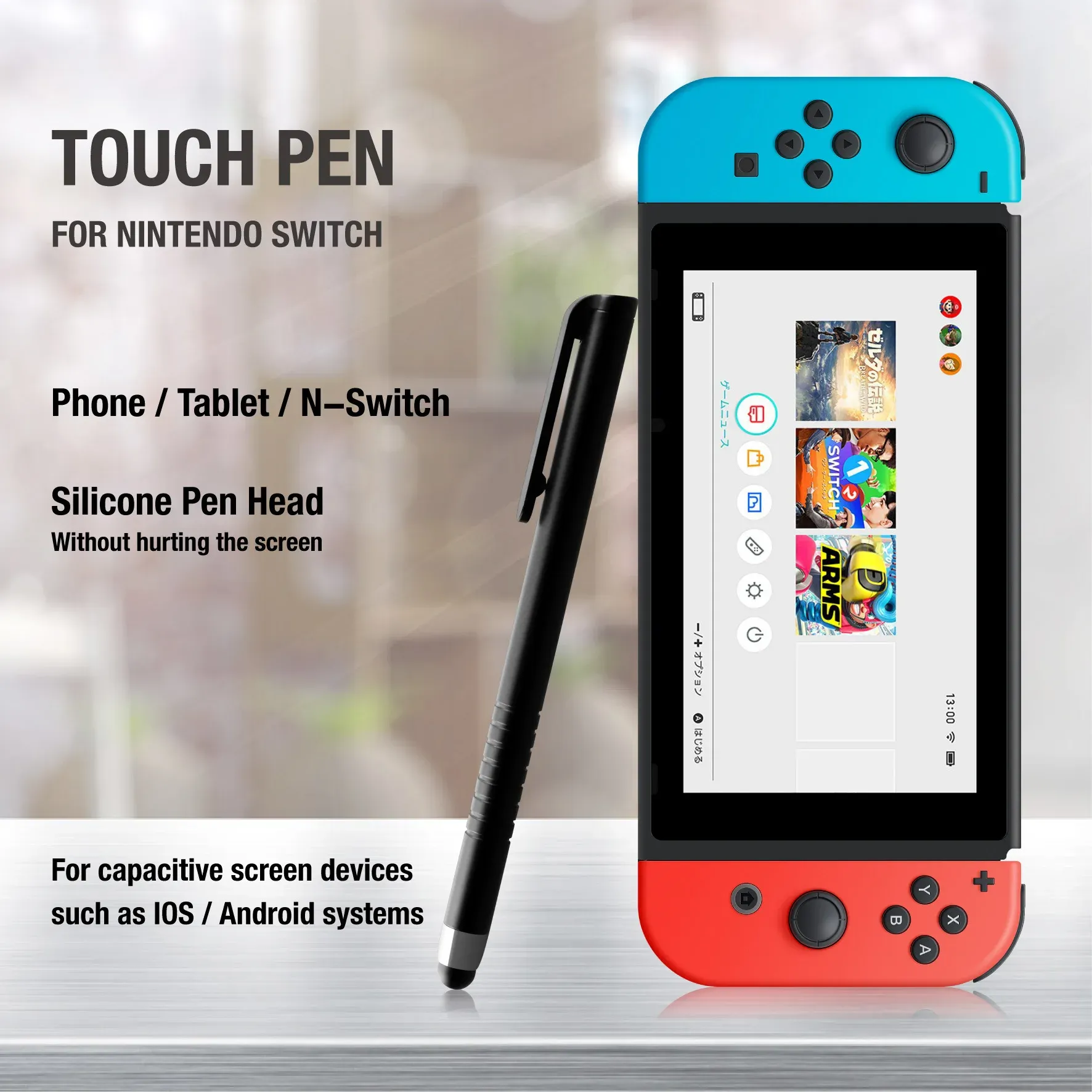 Stylet universel pour écran tactile, lot de 2, compatible Nintendo Switch, smartphone et tablette, pointe en silicone, clip de fixation rapide 5