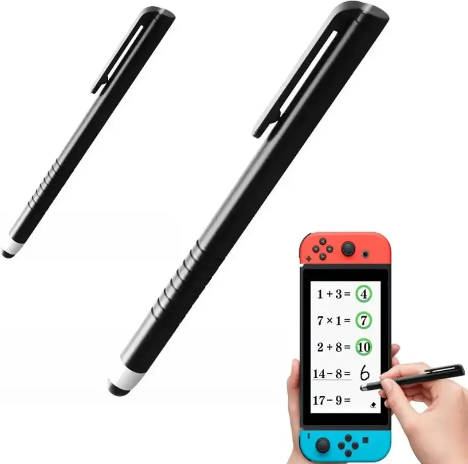 Stylet universel pour écran tactile, lot de 2, compatible Nintendo Switch, smartphone et tablette, pointe en silicone, clip de fixation rapide 8