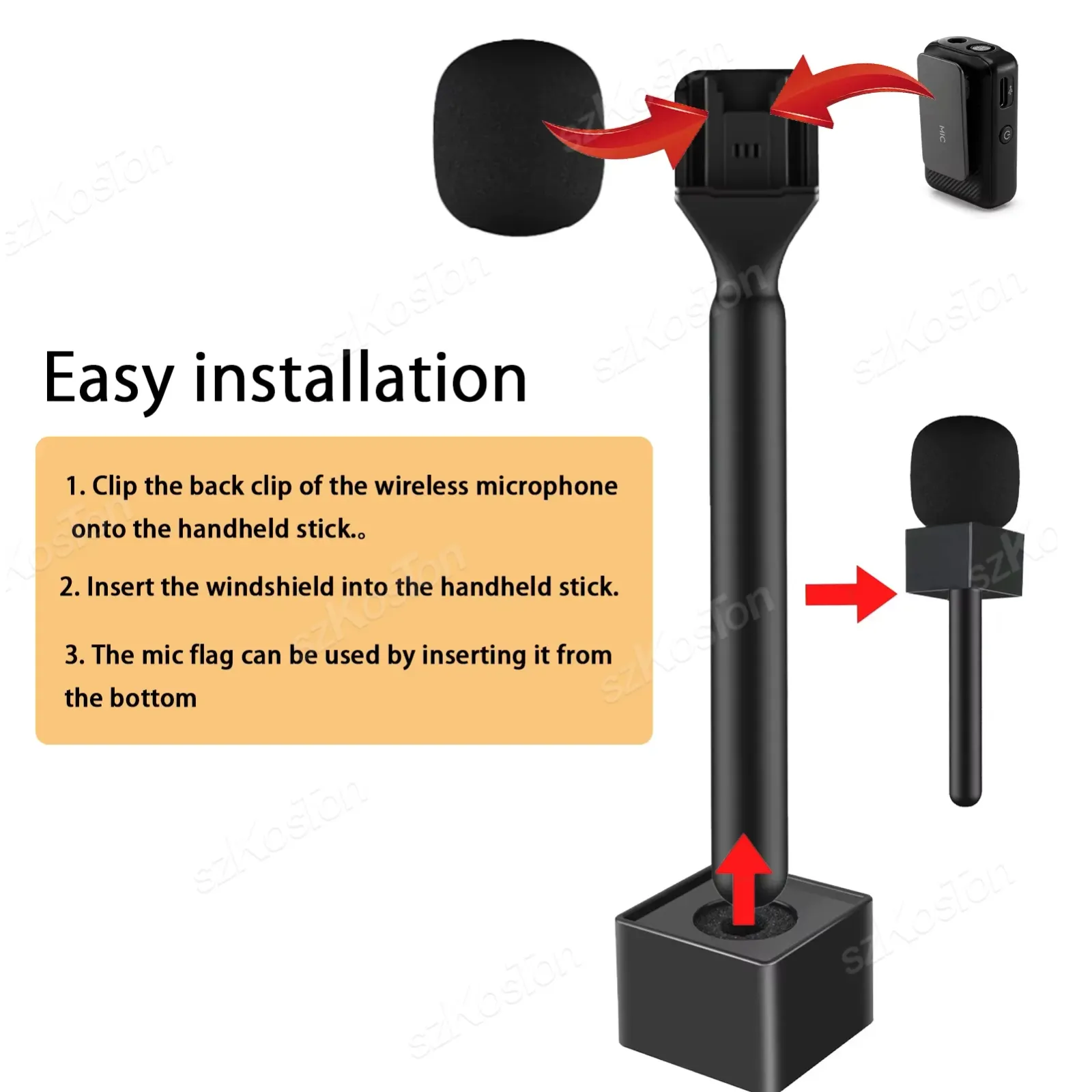 Bâton portatif pour microphone Lavalier sans fil, finition