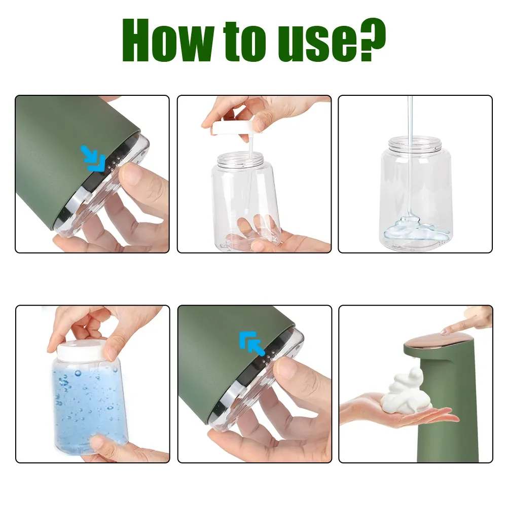 Distributeur automatique de savon moussant sans contact 450 ml, rechargeable par USB, portable, pour salle de bains et cuisine 6