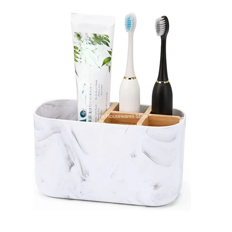 Porte-brosses à dents électriques en bambou avec 5 emplacements, organisateur de comptoir pour salle de bain, pour brosses à dents électriques et dentifrice