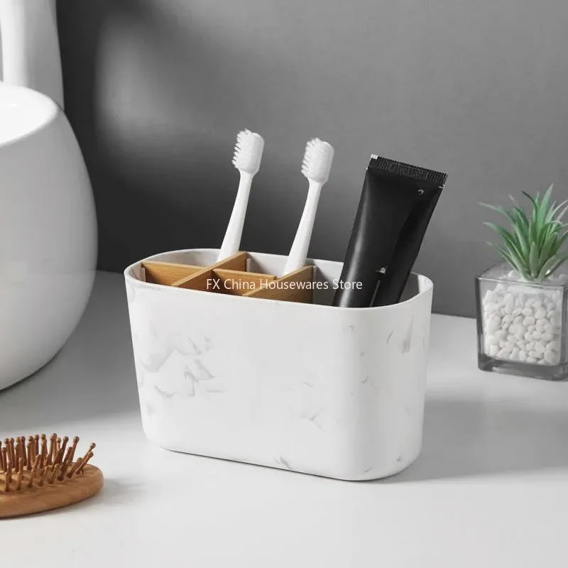 Porte-brosses à dents électriques en bambou avec 5 emplacements, organisateur de comptoir pour salle de bain, pour brosses à dents électriques et dentifrice 4
