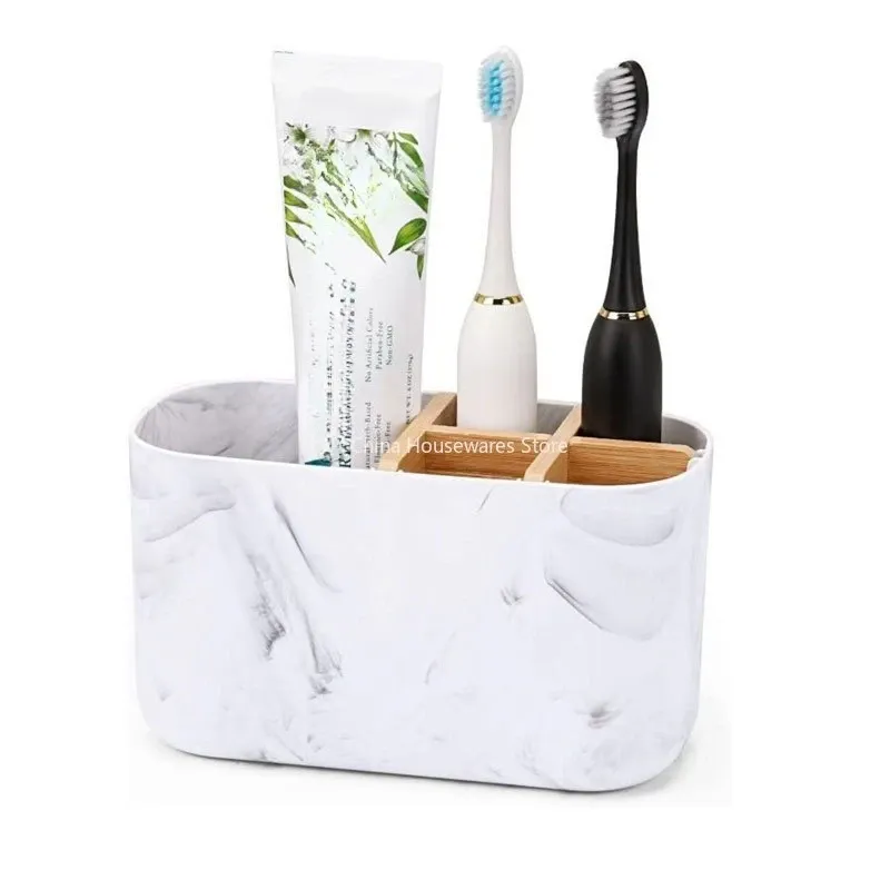Porte-brosses à dents électriques en bambou avec 5 emplacements, organisateur de comptoir pour salle de bain, pour brosses à dents électriques et dentifrice 5