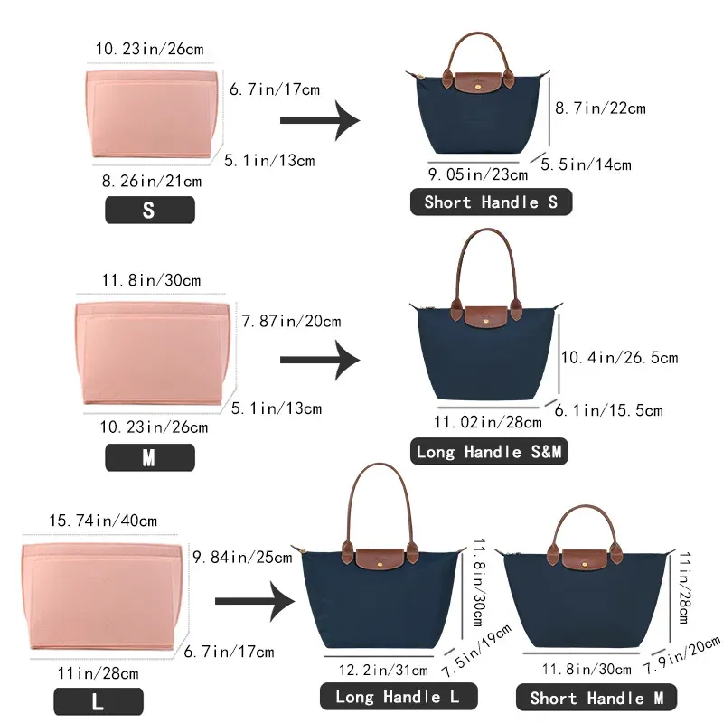 Organisateur en feutre pour sac à main Longchamp, pochette intérieure portable 2