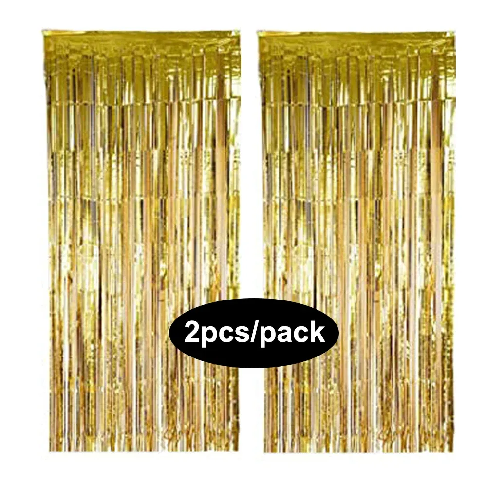 Rideau à franges en aluminium scintillant, coloris argent, noir, or et rose, lot de 2, pour décoration d'anniversaire et de mariage 32