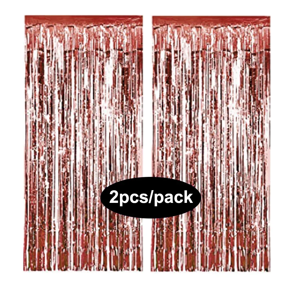 Rideau à franges en aluminium scintillant, coloris argent, noir, or et rose, lot de 2, pour décoration d'anniversaire et de mariage 20