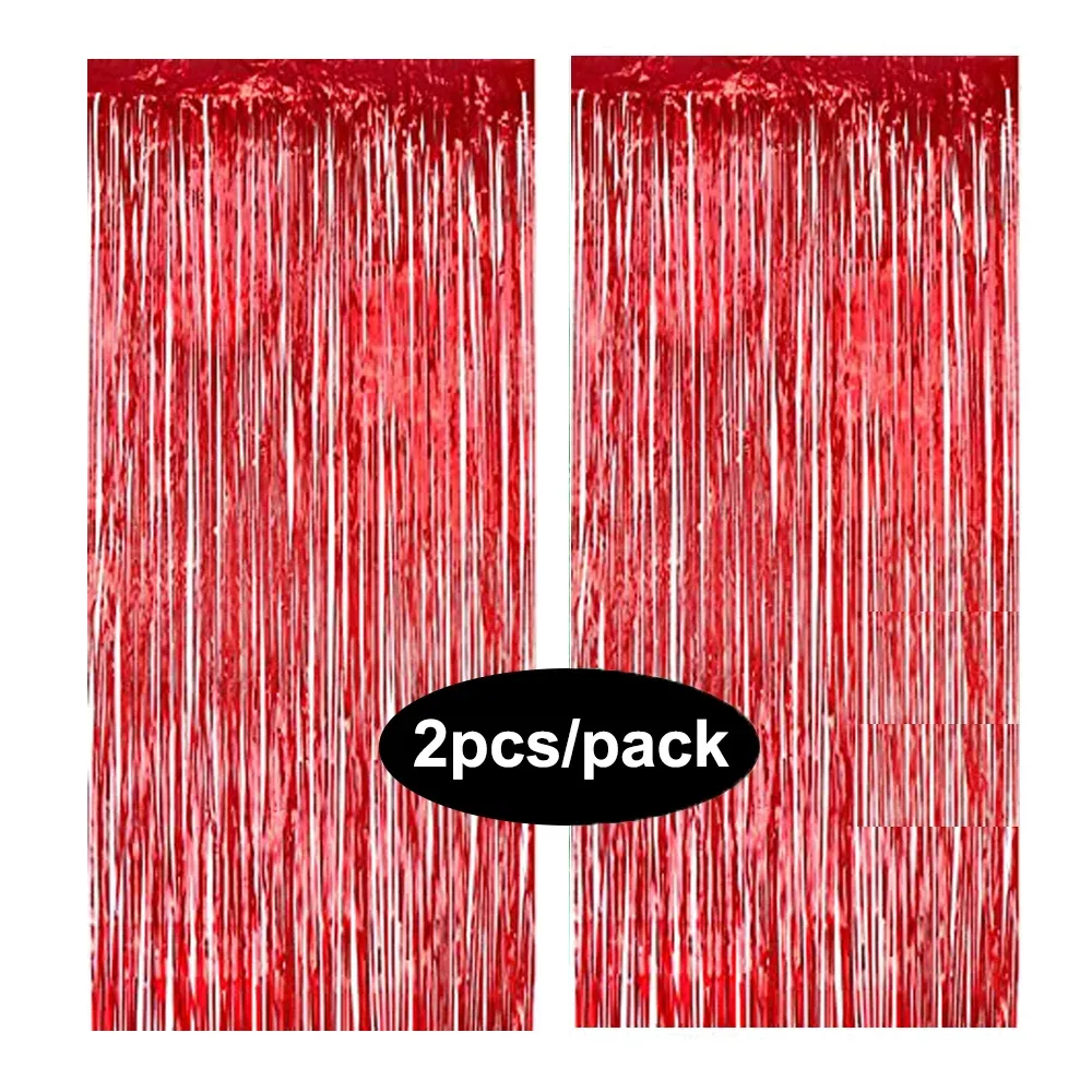 Rideau à franges en aluminium scintillant, coloris argent, noir, or et rose, lot de 2, pour décoration d'anniversaire et de mariage 19
