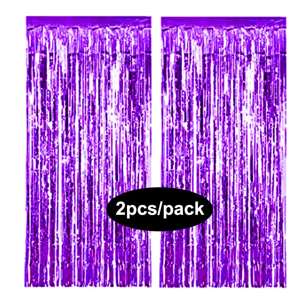 Rideau à franges en aluminium scintillant, coloris argent, noir, or et rose, lot de 2, pour décoration d'anniversaire et de mariage 15