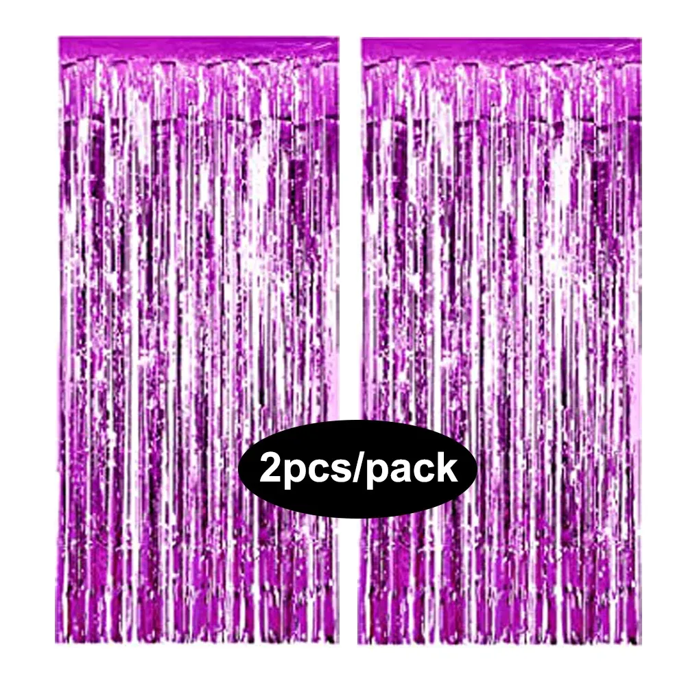 Rideau à franges en aluminium scintillant, coloris argent, noir, or et rose, lot de 2, pour décoration d'anniversaire et de mariage 16