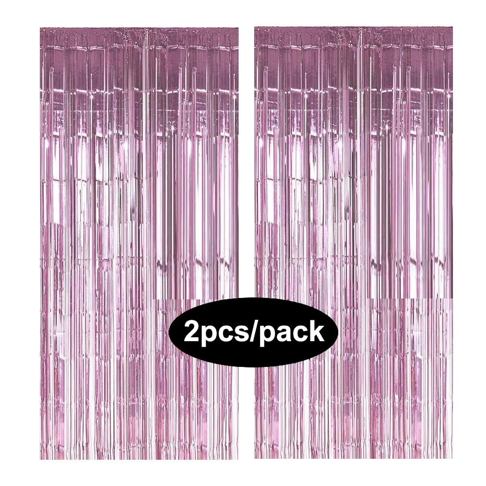 Rideau à franges en aluminium scintillant, coloris argent, noir, or et rose, lot de 2, pour décoration d'anniversaire et de mariage 23