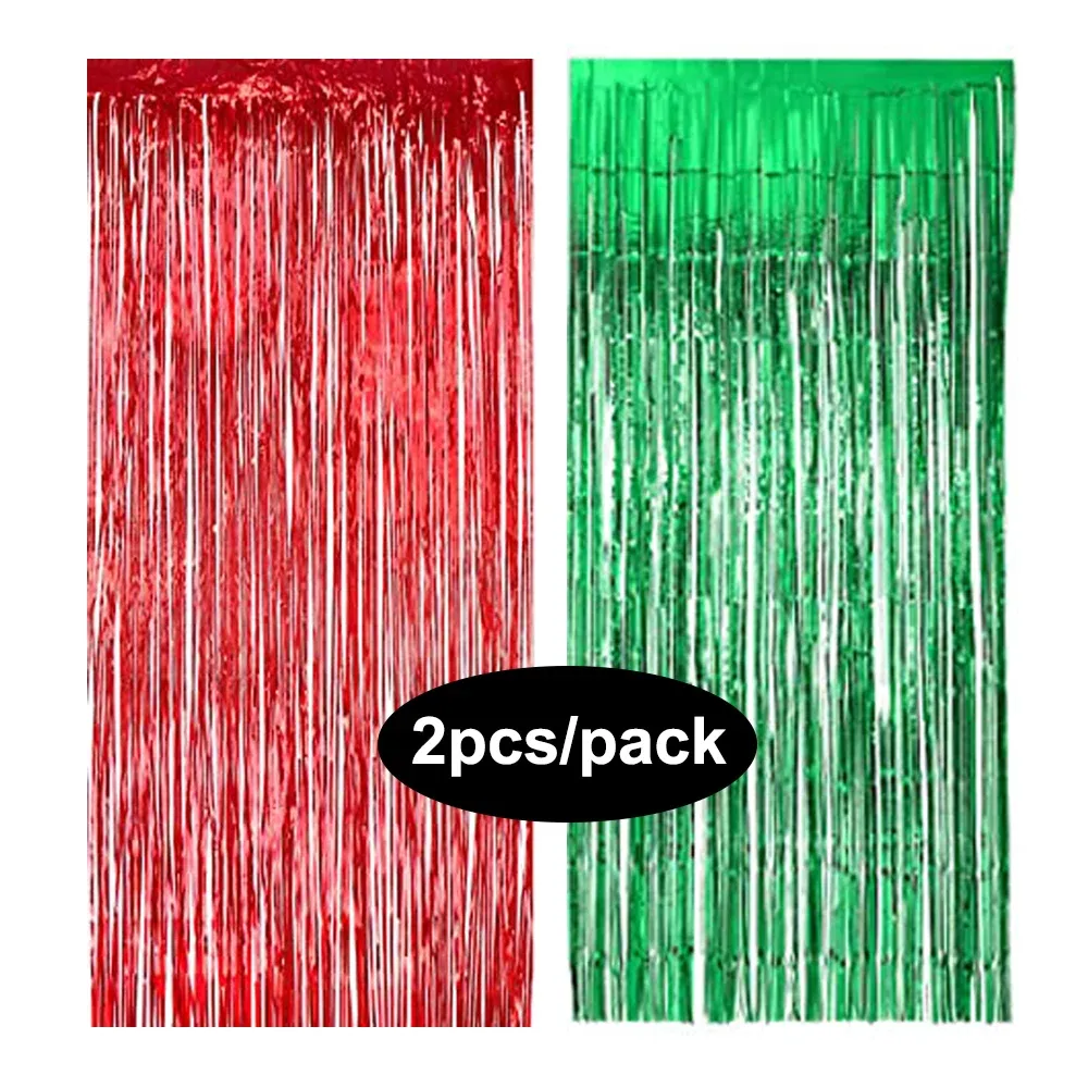 Rideau à franges en aluminium scintillant, coloris argent, noir, or et rose, lot de 2, pour décoration d'anniversaire et de mariage 27