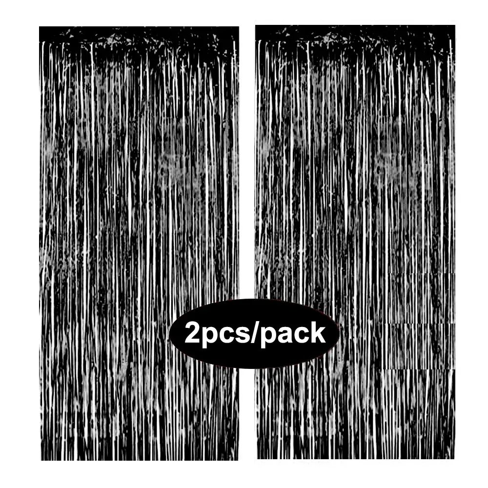 Rideau à franges en aluminium scintillant, coloris argent, noir, or et rose, lot de 2, pour décoration d'anniversaire et de mariage 12