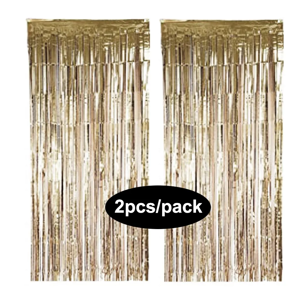 Rideau à franges en aluminium scintillant, coloris argent, noir, or et rose, lot de 2, pour décoration d'anniversaire et de mariage 17