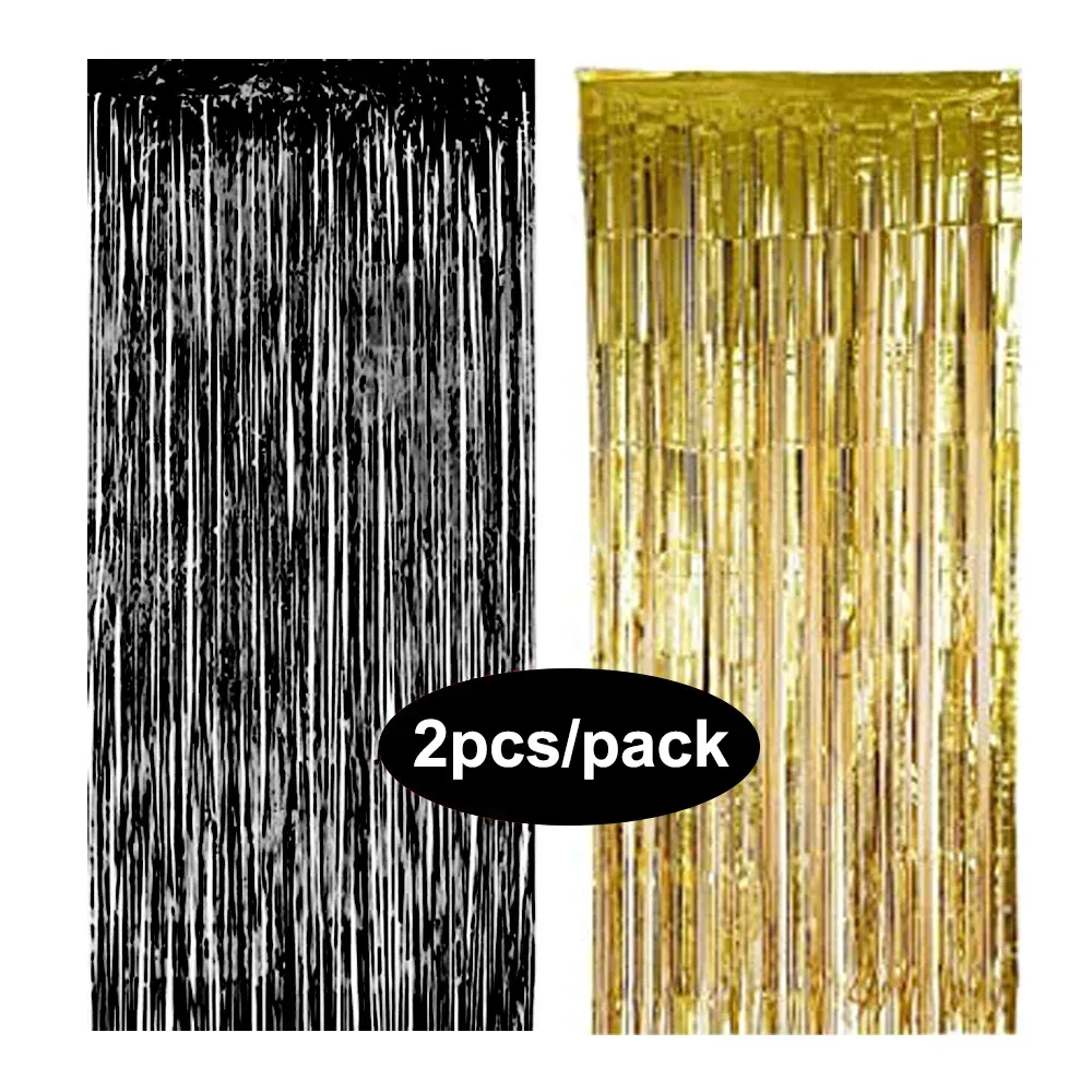 Rideau à franges en aluminium scintillant, coloris argent, noir, or et rose, lot de 2, pour décoration d'anniversaire et de mariage 38
