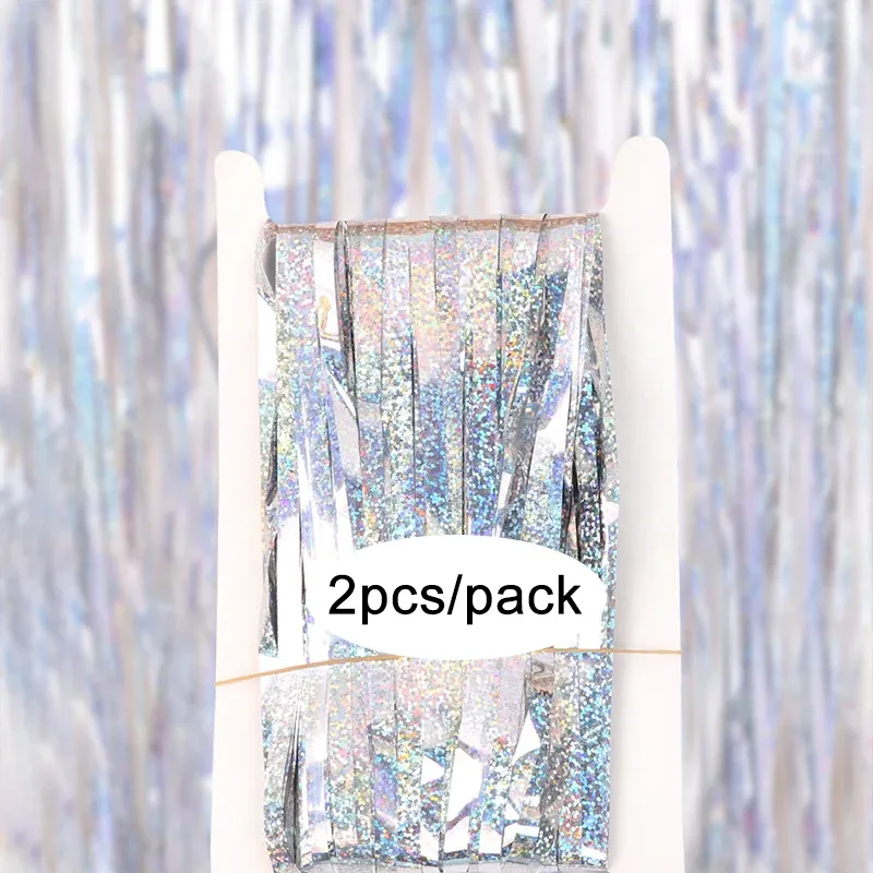 Rideau à franges en aluminium scintillant, coloris argent, noir, or et rose, lot de 2, pour décoration d'anniversaire et de mariage 35