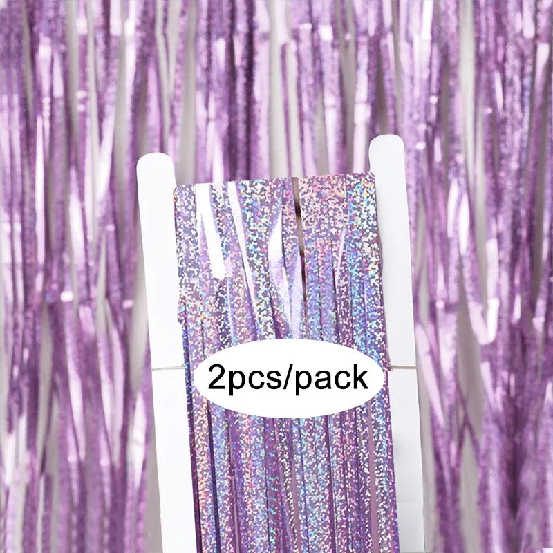 Rideau à franges en aluminium scintillant, coloris argent, noir, or et rose, lot de 2, pour décoration d'anniversaire et de mariage 33