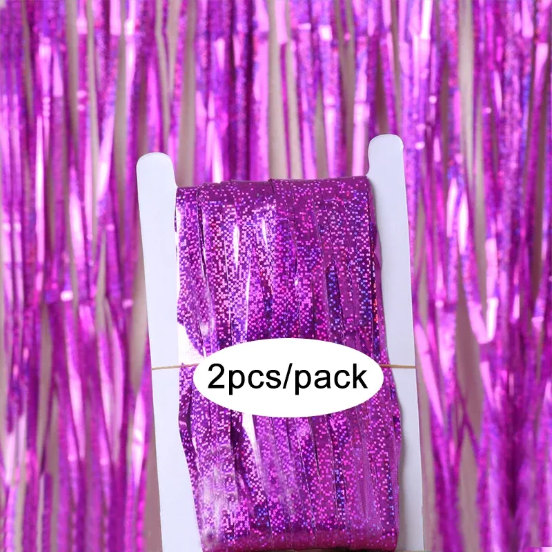 Rideau à franges en aluminium scintillant, coloris argent, noir, or et rose, lot de 2, pour décoration d'anniversaire et de mariage 24