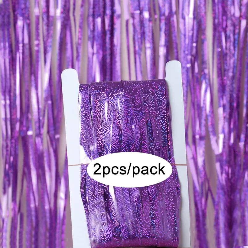 Rideau à franges en aluminium scintillant, coloris argent, noir, or et rose, lot de 2, pour décoration d'anniversaire et de mariage 26
