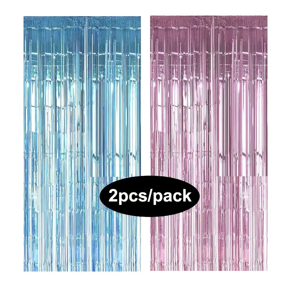 Rideau à franges en aluminium scintillant, coloris argent, noir, or et rose, lot de 2, pour décoration d'anniversaire et de mariage 8