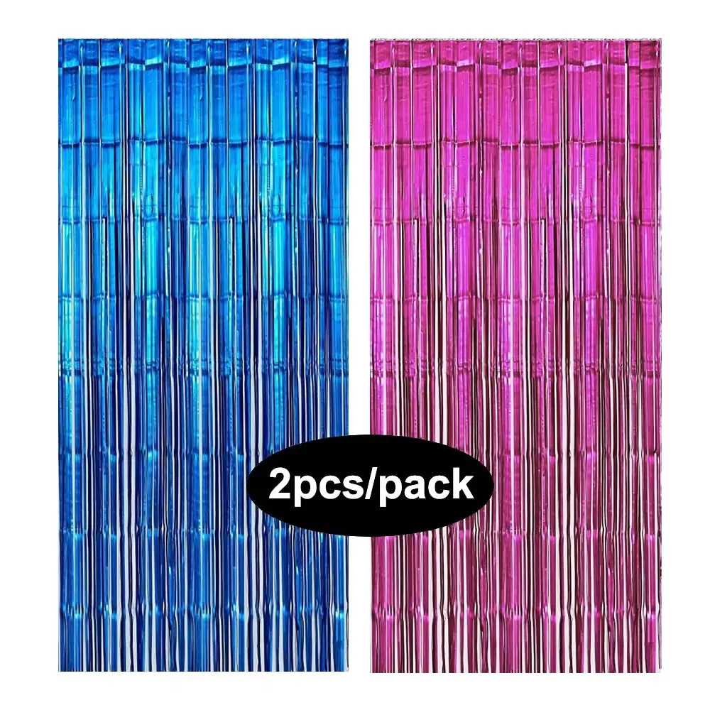 Rideau à franges en aluminium scintillant, coloris argent, noir, or et rose, lot de 2, pour décoration d'anniversaire et de mariage 7