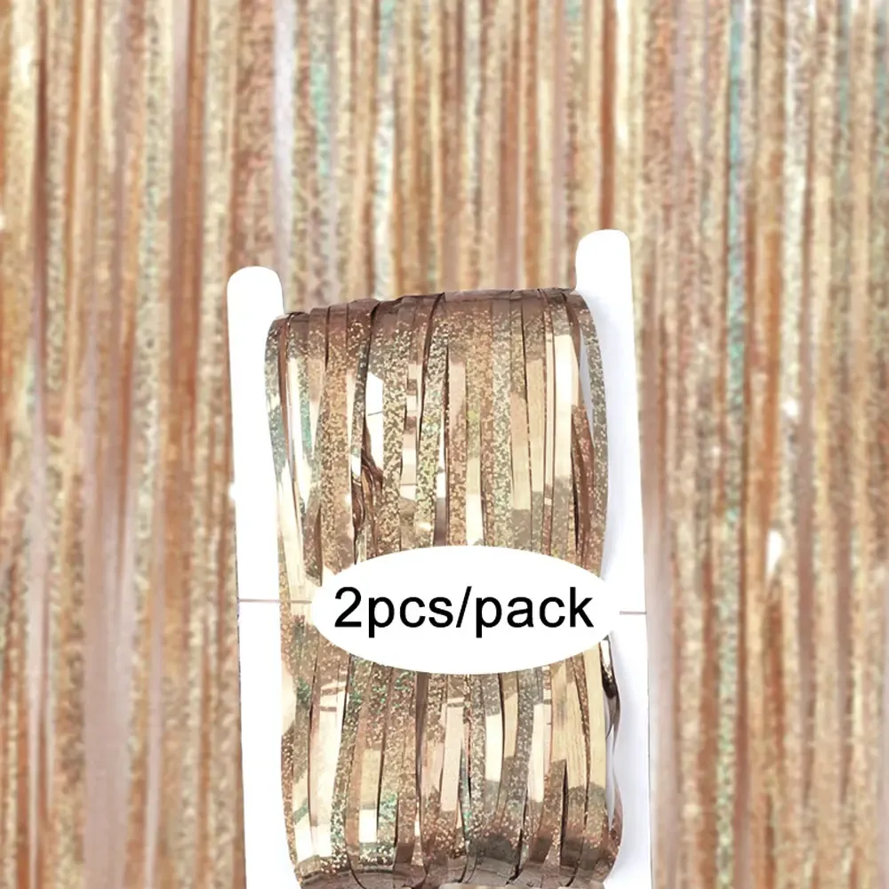 Rideau à franges en aluminium scintillant, coloris argent, noir, or et rose, lot de 2, pour décoration d'anniversaire et de mariage 39
