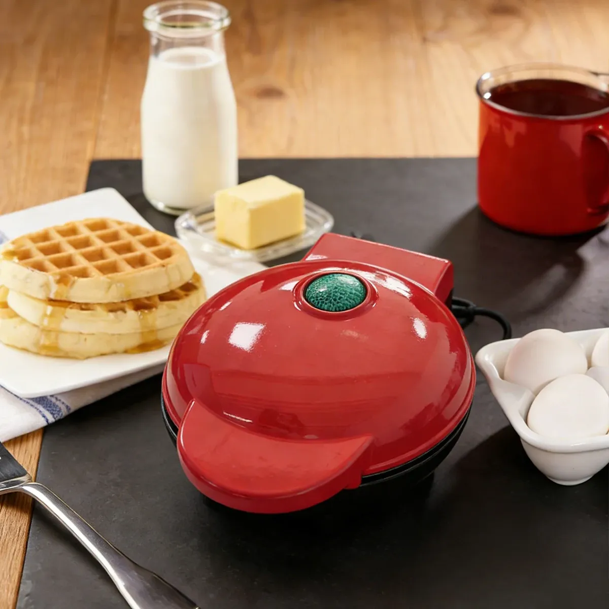 Machine à gaufres et biscuits mini multifonction entièrement automatique, plaque de cuisson électrique domestique pour le petit-déjeuner, idéale pour sandwichs et gâteaux 4
