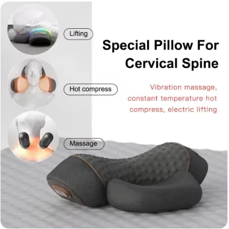 Oreiller cervical électrique masseur avec chauffage, vibration et traction orthopédique