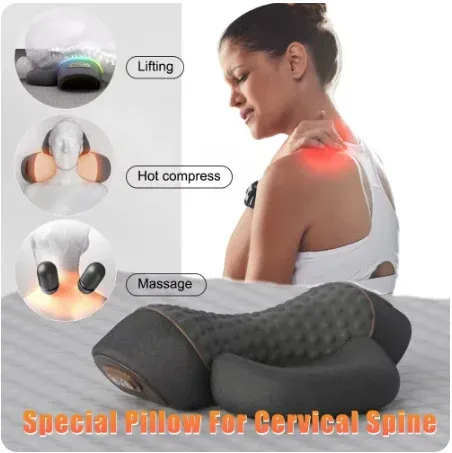 Oreiller cervical électrique masseur avec chauffage, vibration et traction orthopédique 2
