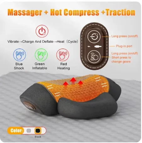 Oreiller cervical électrique masseur avec chauffage, vibration et traction orthopédique 8