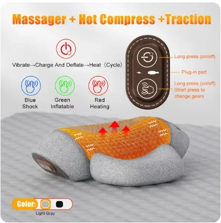 Oreiller cervical électrique masseur avec chauffage, vibration et traction orthopédique 7