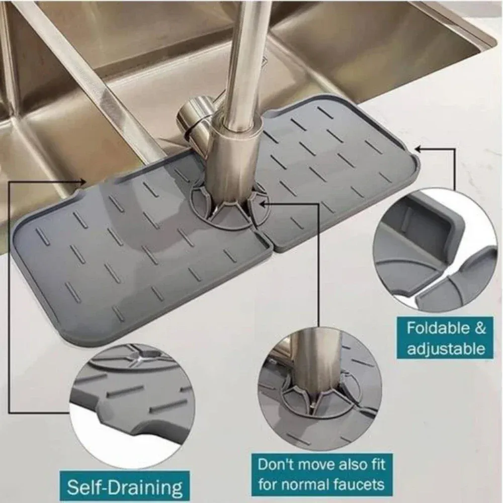 Tapis absorbant installé autour du robinet