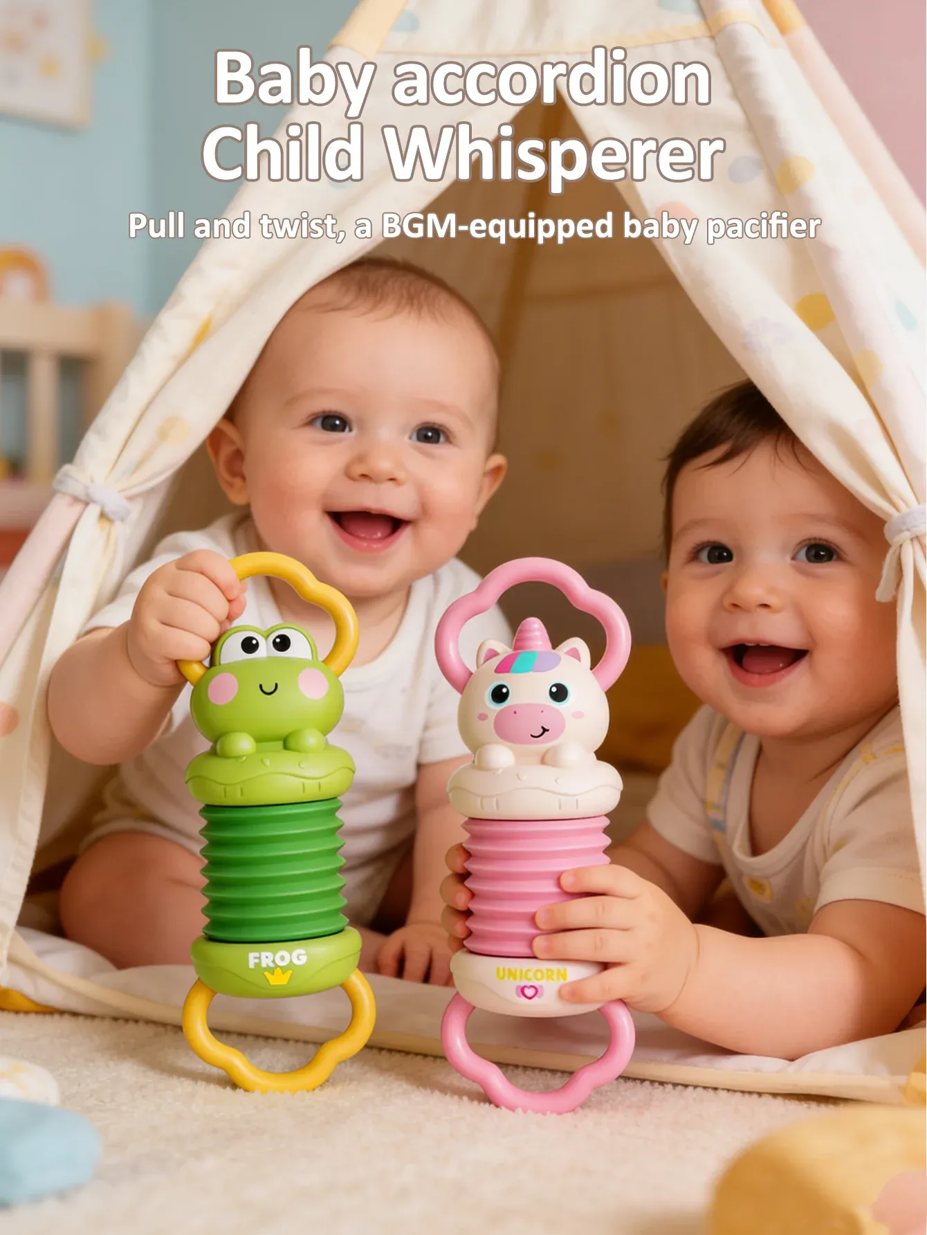 Accordéon licorne pour bébé, vue d'ensemble