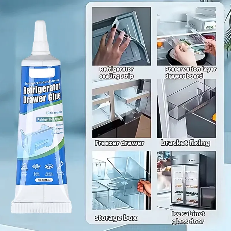 Colle de réparation pour réfrigérateur, adhésif imperméable et résistant au froid pour joint de porte et tiroir de réfrigérateur, séchage rapide pour plastique et verre, 25 à 125 ml 4