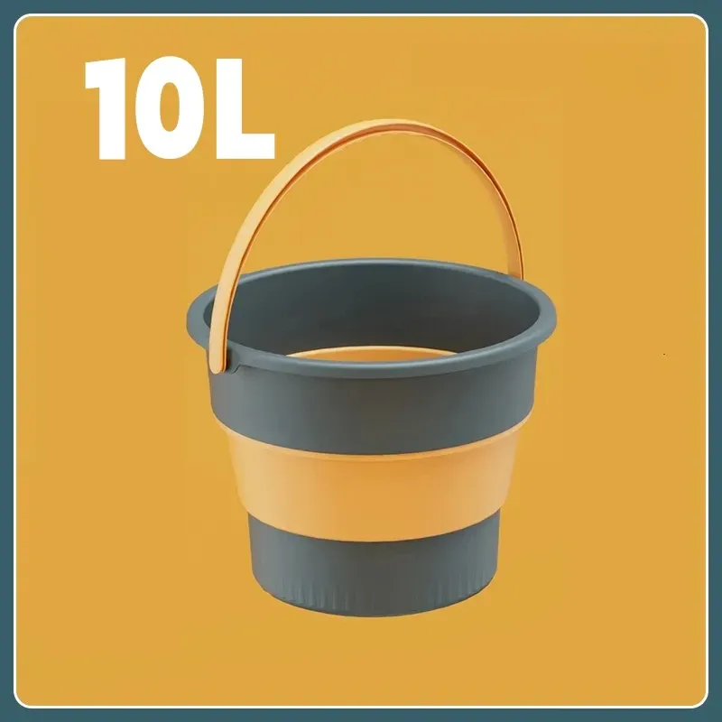 Seau pliant en silicone 5 / 10 / 17 L avec couvercle, idéal pour le camping, la pêche et le lavage de voiture 9