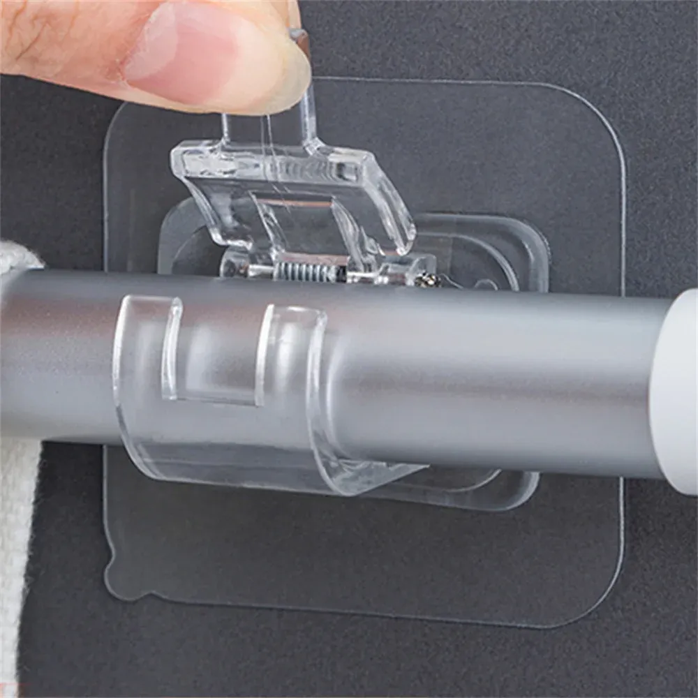 Ensemble de 2/4/8 crochets auto-adhésifs sans perçage, support de tringle à rideau, crochet pour rideaux de fenêtre, support mural suspendu, pince domestique, clip fixe - Image 1
