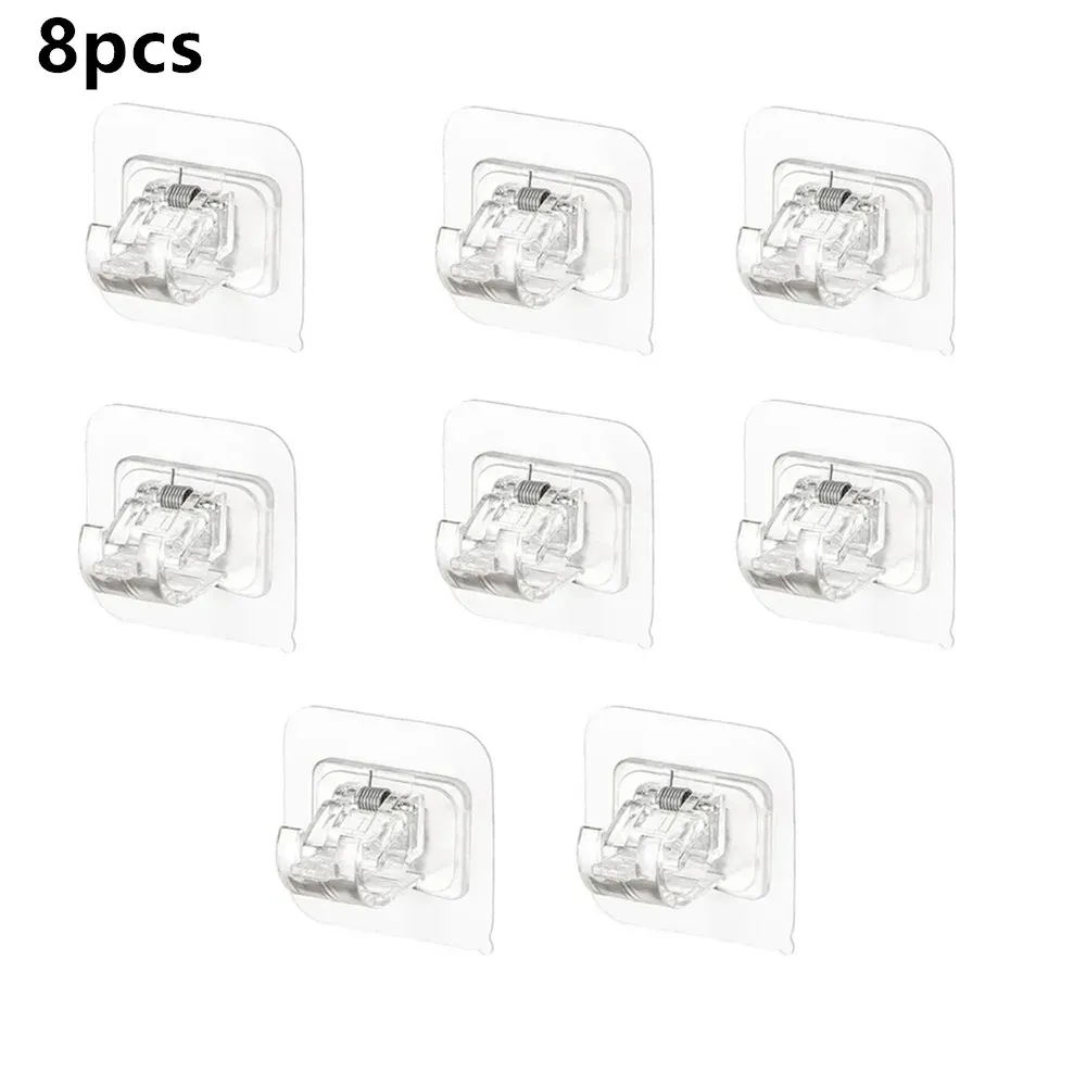 Ensemble de 2/4/8 crochets auto-adhésifs sans perçage, support de tringle à rideau, crochet pour rideaux de fenêtre, support mural suspendu, pince domestique, clip fixe 13