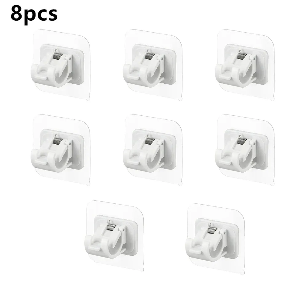 Ensemble de 2/4/8 crochets auto-adhésifs sans perçage, support de tringle à rideau, crochet pour rideaux de fenêtre, support mural suspendu, pince domestique, clip fixe 14