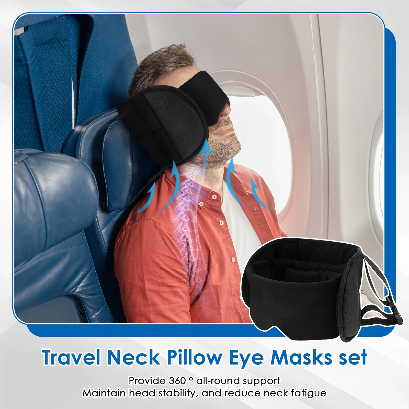Oreiller de voyage 2 en 1 en coton avec masque pour les yeux et sac de rangement 2
